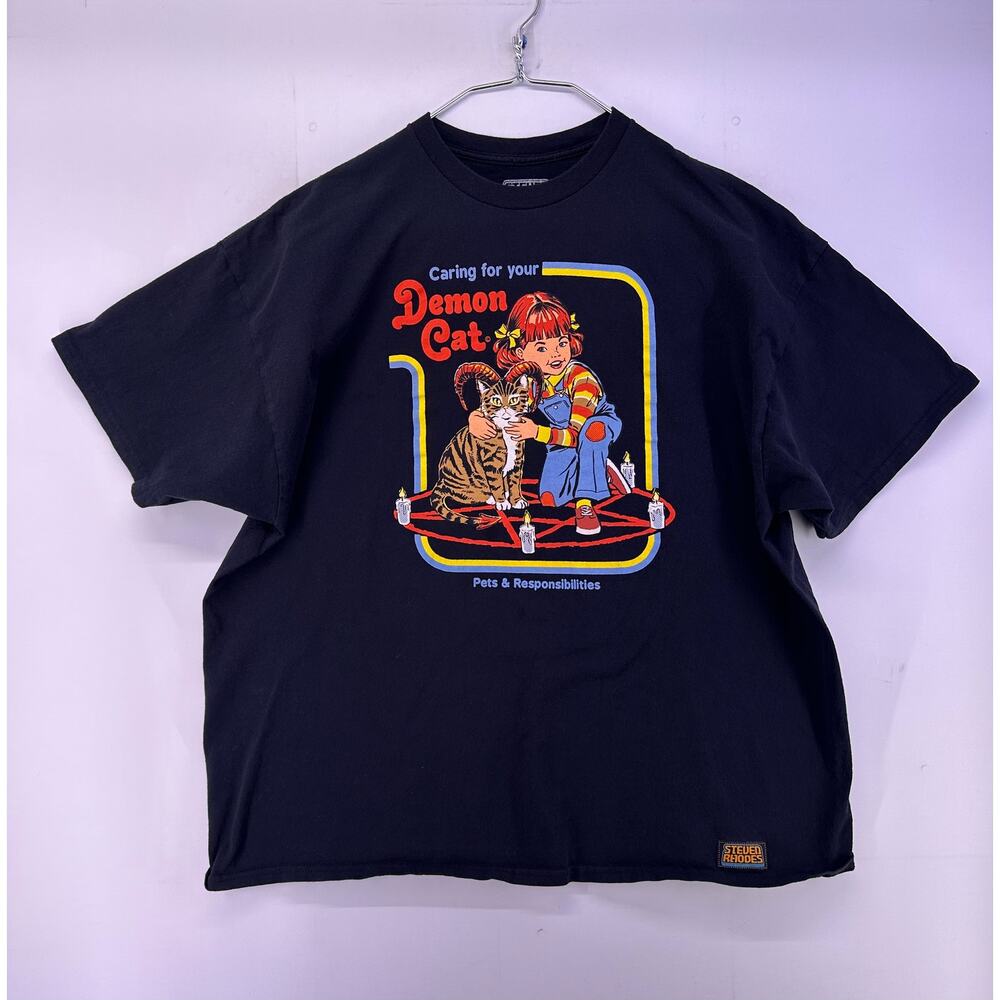 Steven Rhodes Caring For Your Demon Cat Black Tshirt Size2XL
